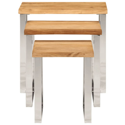 Sidebord Tre Stablebare med naturlig kant 3 stk heltre akasie