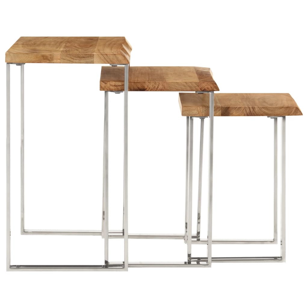 Sidebord Tre Stablebare med naturlig kant 3 stk heltre akasie