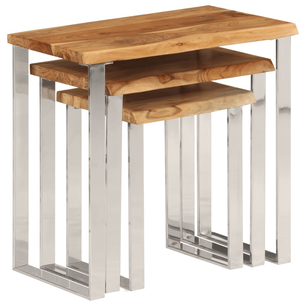 Sidebord Tre Stablebare med naturlig kant 3 stk heltre akasie