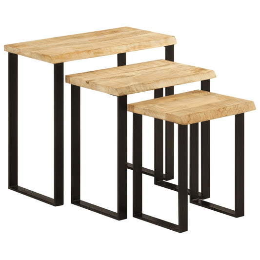 Sidebord Svart Tre Stablebord med naturlig kant 3 stk heltre mango