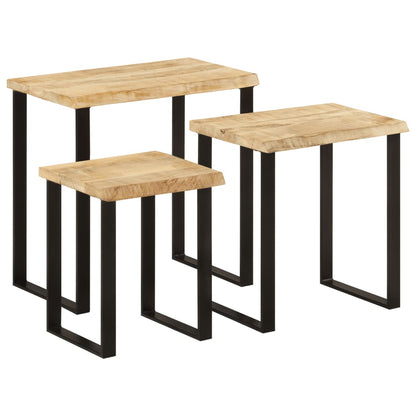 Sidebord Svart Tre Stablebord med naturlig kant 3 stk heltre mango