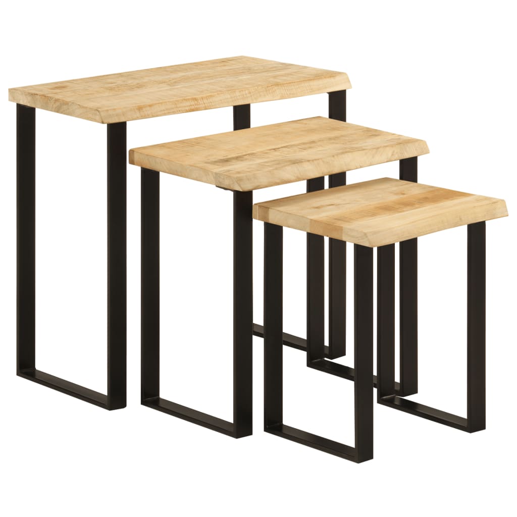 Sidebord Svart Tre Stablebord med naturlig kant 3 stk heltre mango