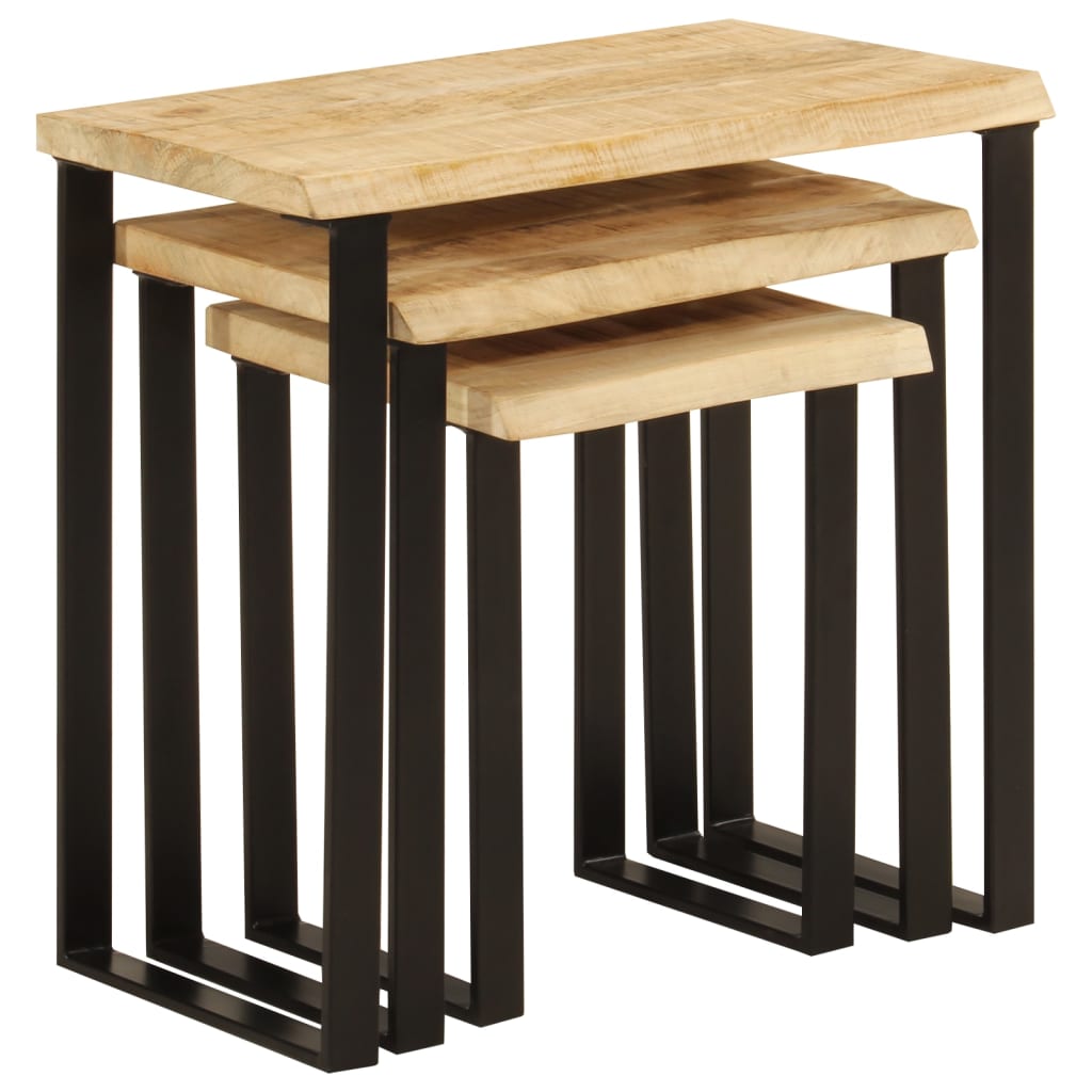 Sidebord Svart Tre Stablebord med naturlig kant 3 stk heltre mango