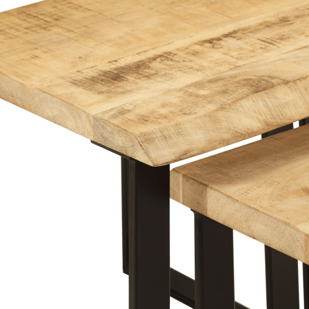 Sidebord Svart Tre Stablebord med naturlig kant 3 stk heltre mango
