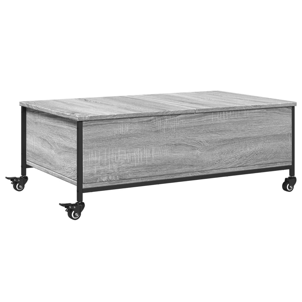 Salongbord Sofabord Sonoma Grå med hjul 91x55x34 cm konstruert tre