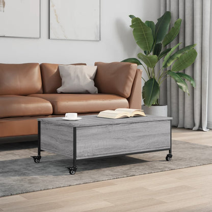 Salongbord Sofabord Sonoma Grå med hjul 91x55x34 cm konstruert tre