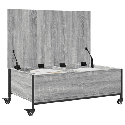 Salongbord Sofabord Sonoma Grå med hjul 91x55x34 cm konstruert tre