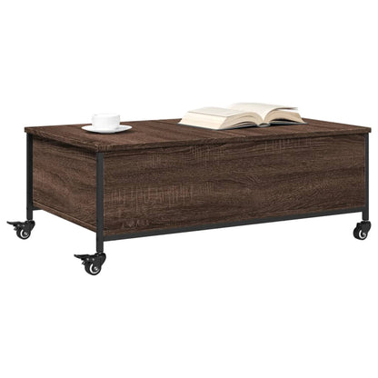 Salongbord Sofabord Brun Eik med hjul 91x55x34 cm konstruert tre
