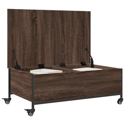 Salongbord Sofabord Brun Eik med hjul 91x55x34 cm konstruert tre