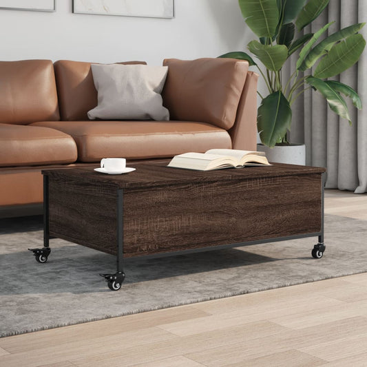 Salongbord Sofabord Brun Eik med hjul 91x55x34 cm konstruert tre