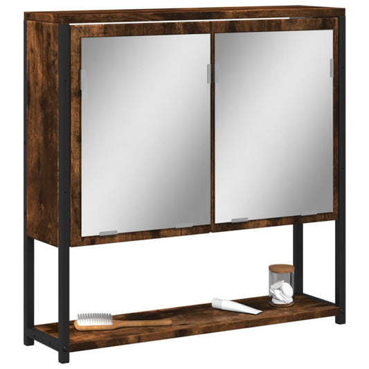 Baderomsskap med speil røkt eik 60x16x60 cm konstruert tre