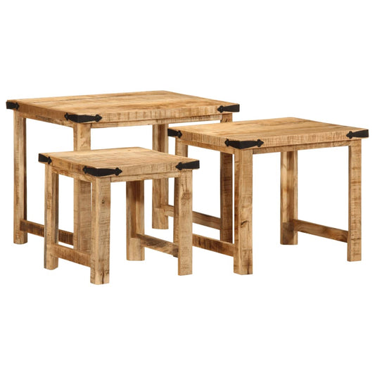 Sidebord Tre Stablebare 3 stk grovt heltre mangotre