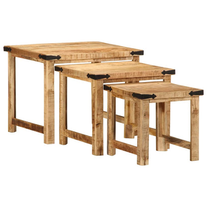 Sidebord Tre Stablebare 3 stk grovt heltre mangotre
