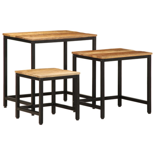 Stablebare sidebord 3 stk grovt heltre mangotre
