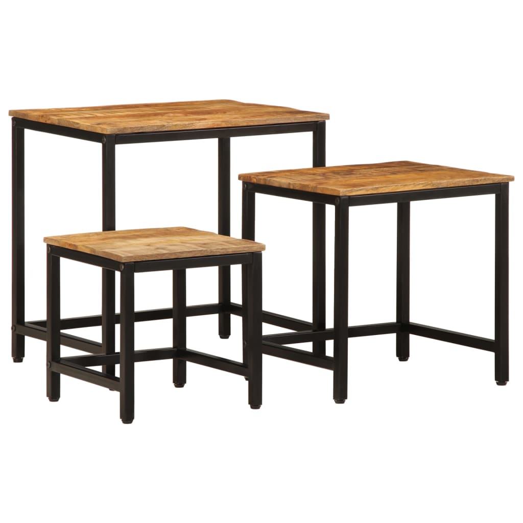 Stablebare sidebord 3 stk grovt heltre mangotre