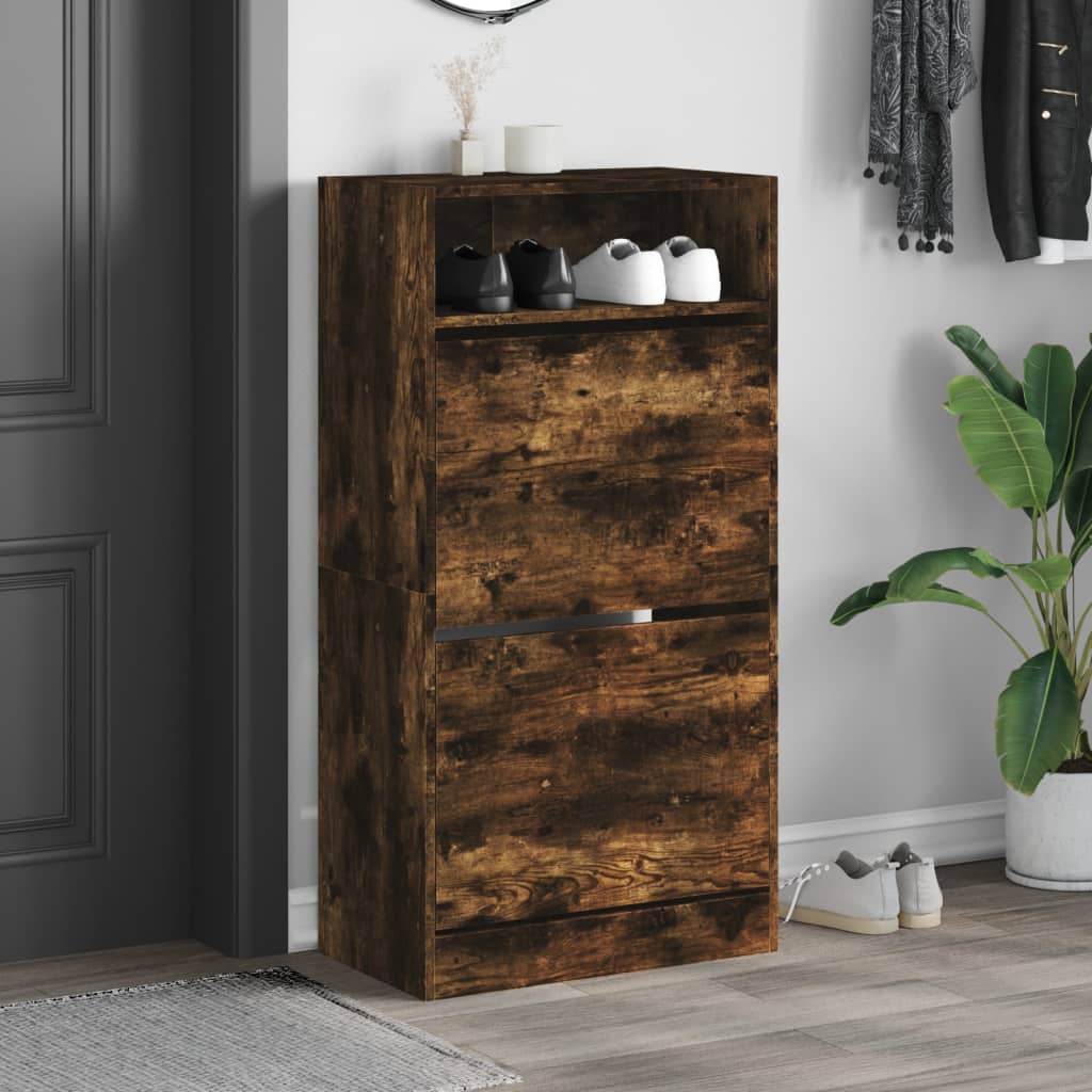 Skoskap Skohylle Skobenk Røkt Eik 60x34x116 cm