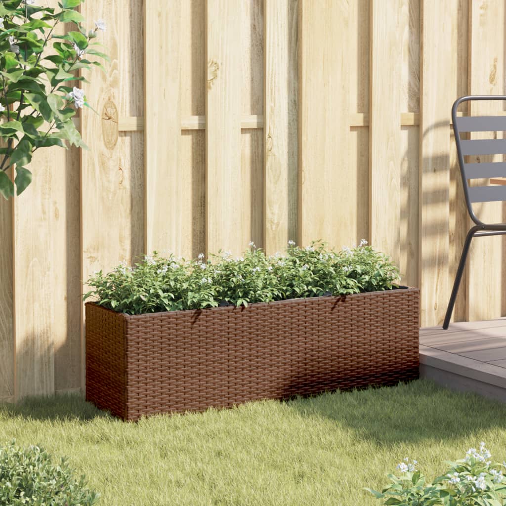 Plantekasse med 3 potter brun 105x30x32 cm polyrotting