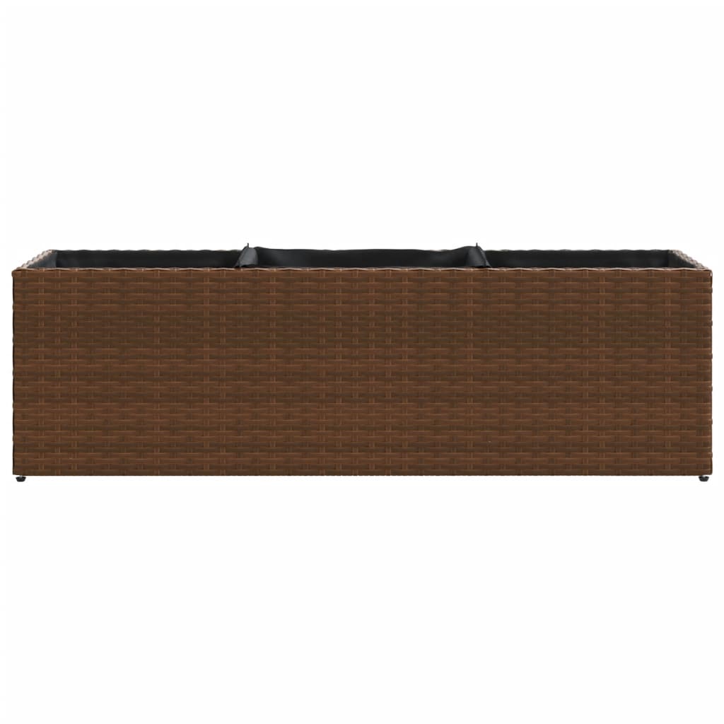 Plantekasse med 3 potter brun 105x30x32 cm polyrotting