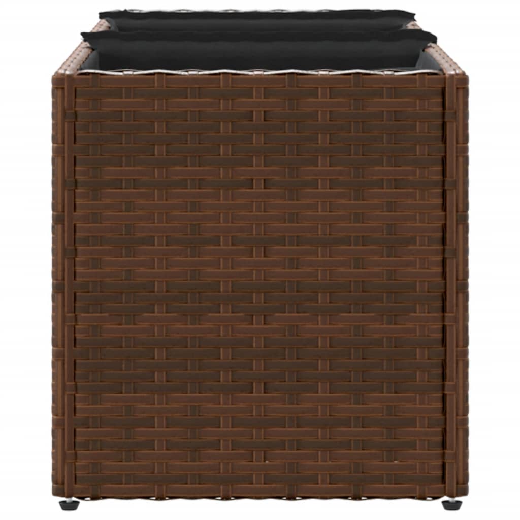 Plantekasse med 3 potter brun 105x30x32 cm polyrotting