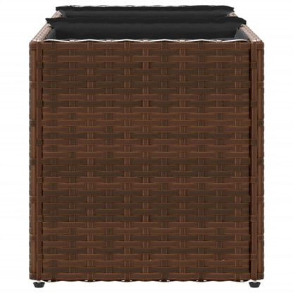 Plantekasse med 3 potter brun 105x30x32 cm polyrotting