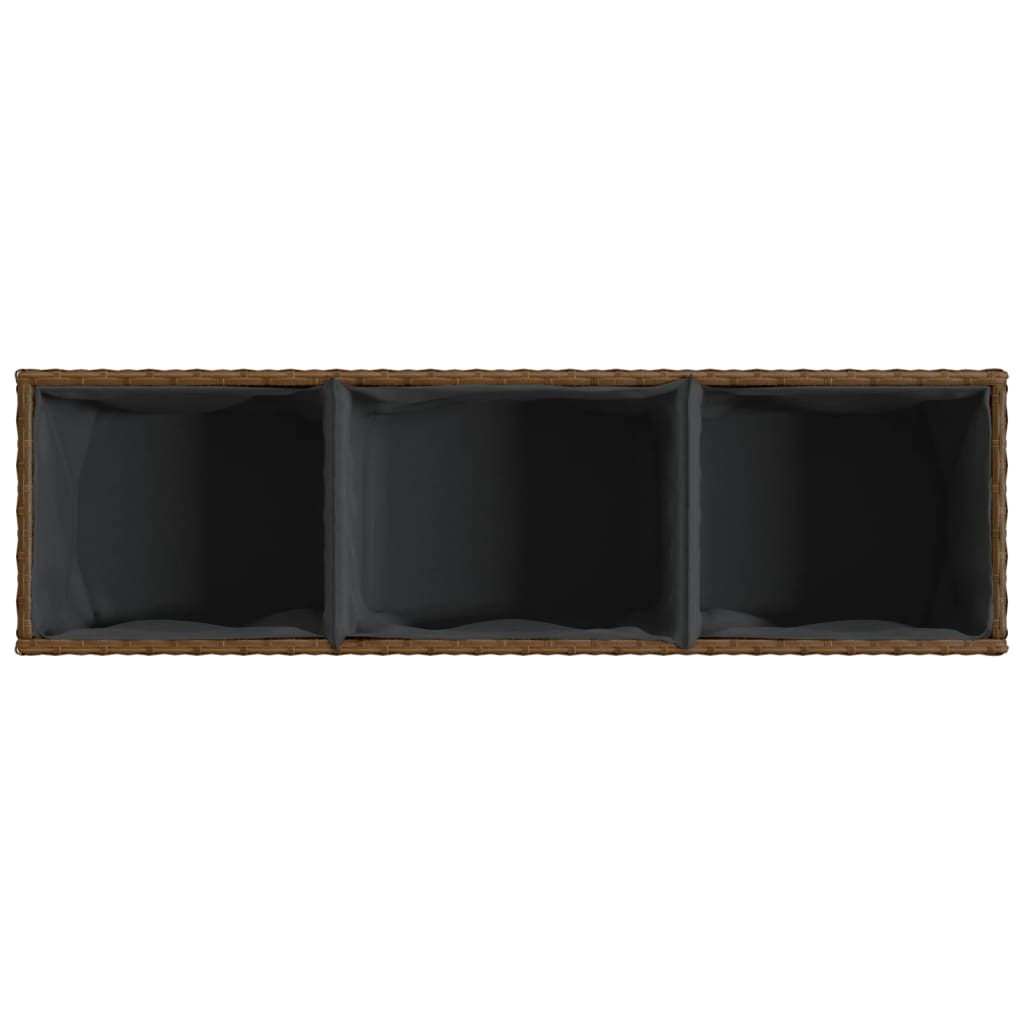 Plantekasse med 3 potter brun 105x30x32 cm polyrotting
