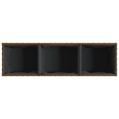 Plantekasse med 3 potter brun 105x30x32 cm polyrotting