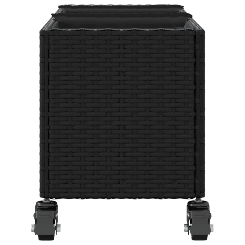 Plantekasse med hjul og 3 potter svart 107x32x38 cm polyrotting