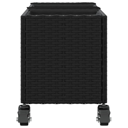 Plantekasse med hjul og 3 potter svart 107x32x38 cm polyrotting