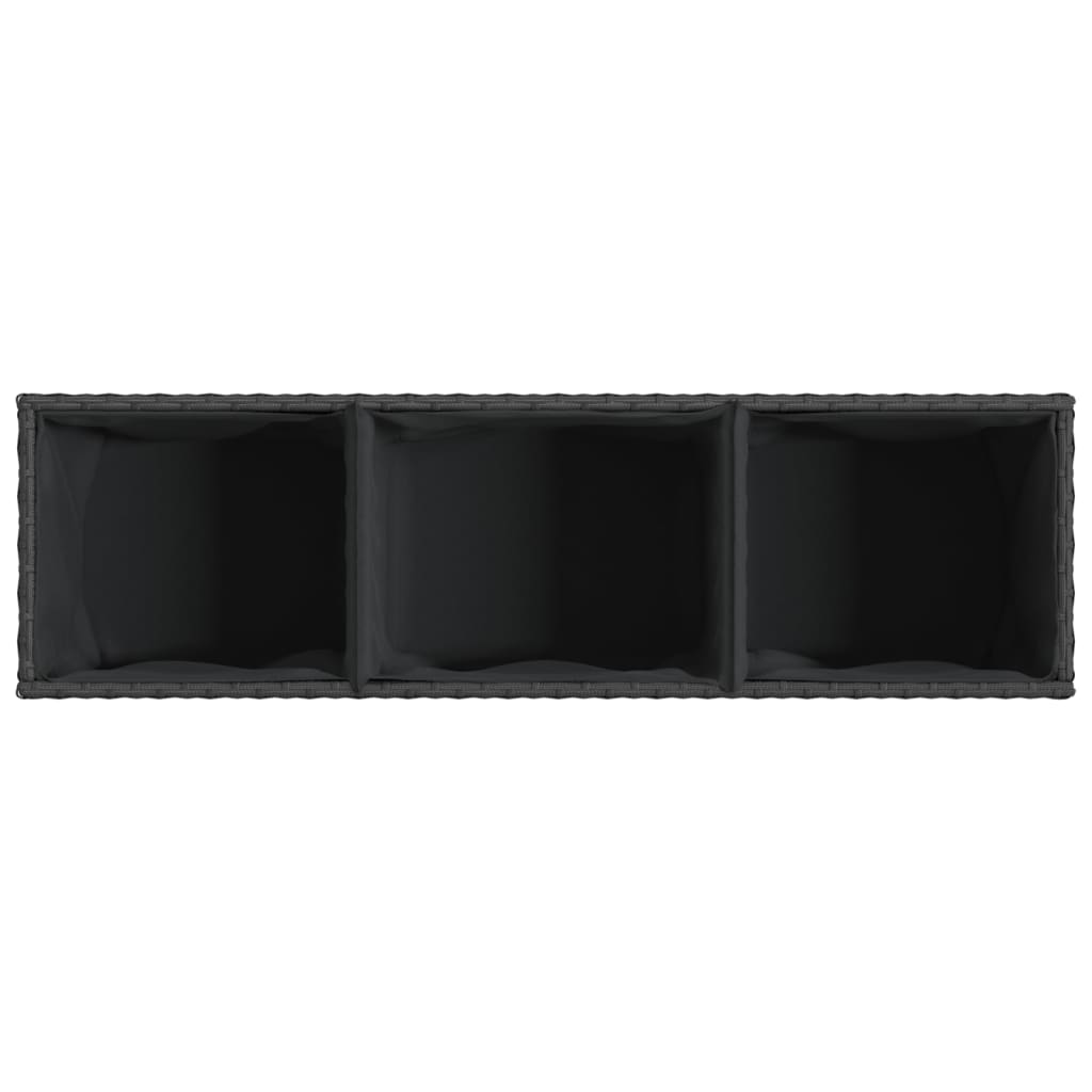 Plantekasse med hjul og 3 potter svart 107x32x38 cm polyrotting