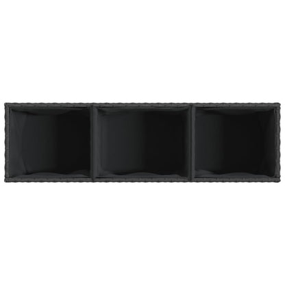 Plantekasse med hjul og 3 potter svart 107x32x38 cm polyrotting