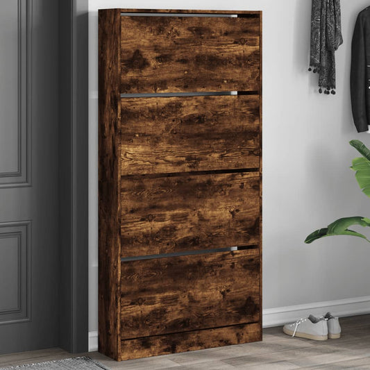 Skoskap Skohylle Skobenk Røkt Eik med 4 vippeskuffer 80x21x163,5 cm
