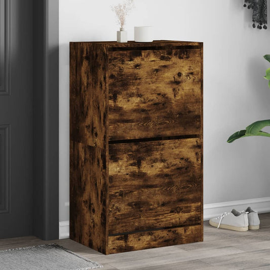 Skoskap Skohylle Skobenk Røkt Eik med 2 vippeskuffer 60x42x108 cm