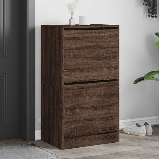 Skoskap Skohylle Skobenk Brun Eik med 2 vippeskuffer 60x42x108 cm