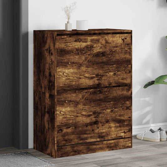 Skoskap Skohylle Skobenk Røkt Eik med 2 vippeskuffer 80x42x108 cm
