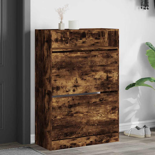Skoskap Skohylle Skobenk Røkt Eik med 2 vippeskuffer 80x34x116 cm
