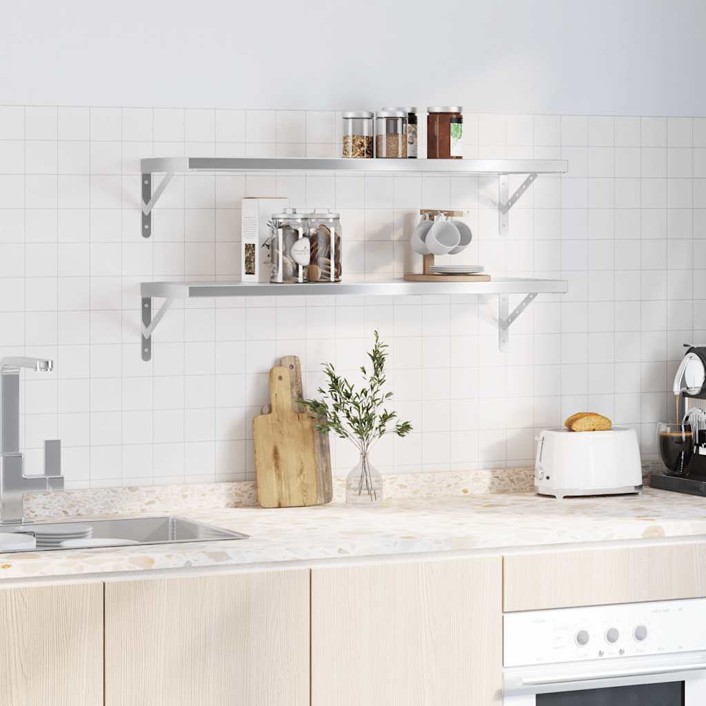 Vegghylle DIV. 2 stk 100x30 cm sølv rustfritt stål