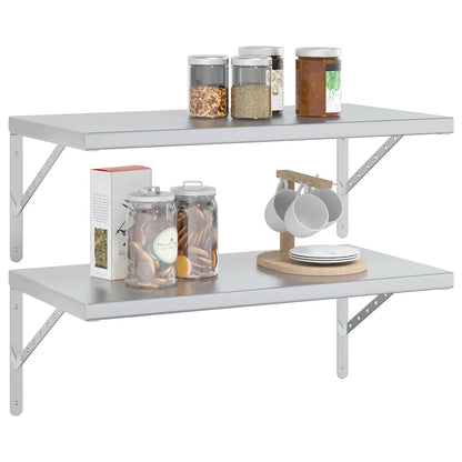 Vegghylle DIV. 2 stk 75x40 cm sølv rustfritt stål