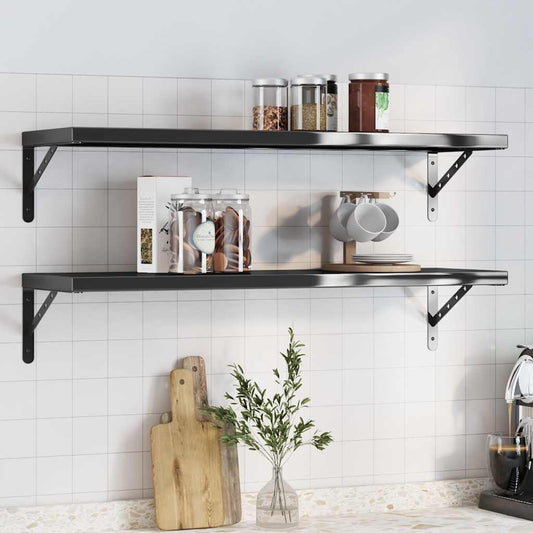 Vegghylle DIV. 2 stk 100x30 cm Svart rustfritt stål