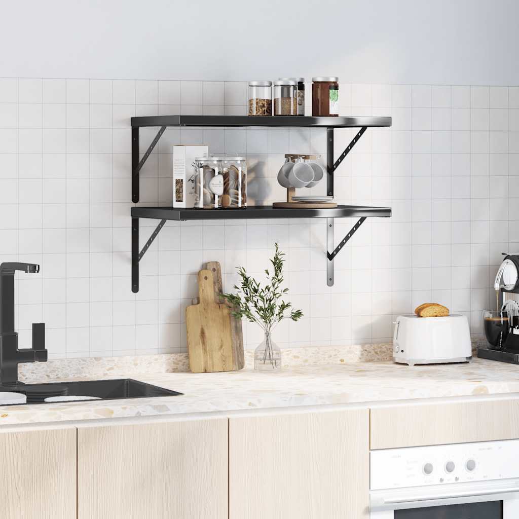 Vegghylle DIV. 2 stk 75x40 cm Svart rustfritt stål
