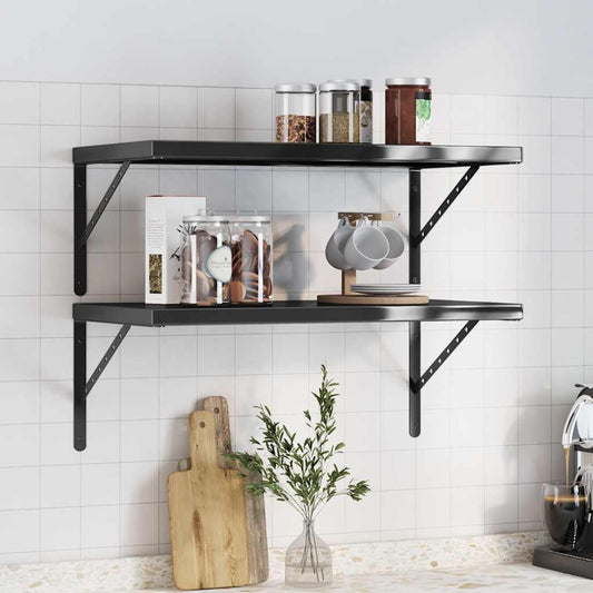 Vegghylle DIV. 2 stk 75x40 cm Svart rustfritt stål