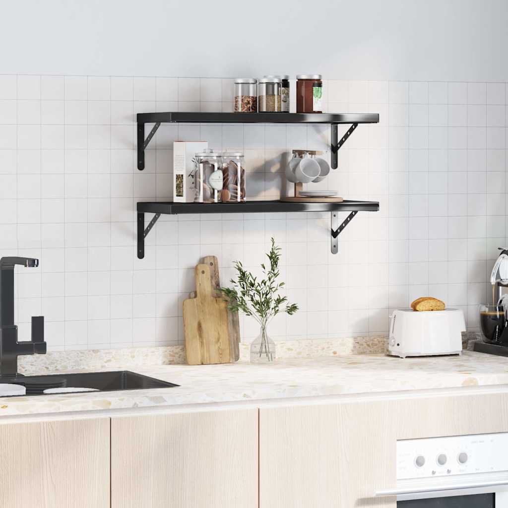 Vegghylle DIV. 2 stk 75x30 cm Svart rustfritt stål