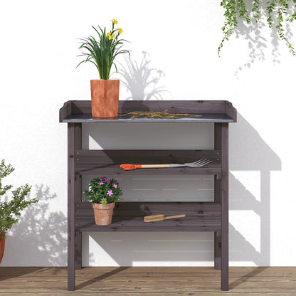 Utendørs Blomsterstativ Plantebord med hyller Grå 78x38x82,5 cm heltre gran