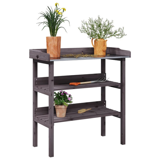 Utendørs Blomsterstativ Plantebord med hyller Grå 78x38x82,5 cm heltre gran
