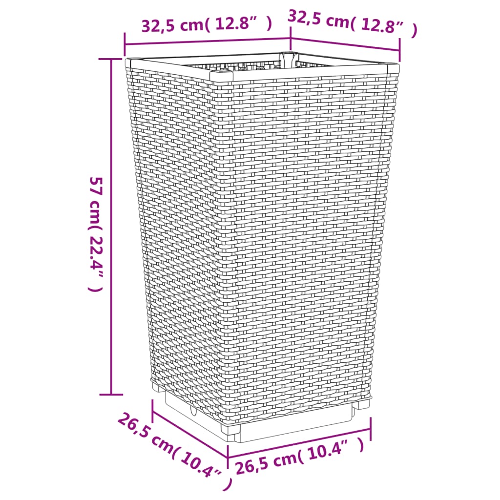 Utendørs Blomsterpotte Polypropen (PP)r 2 stk lysegrå 32,5x32,5x57 cm PP