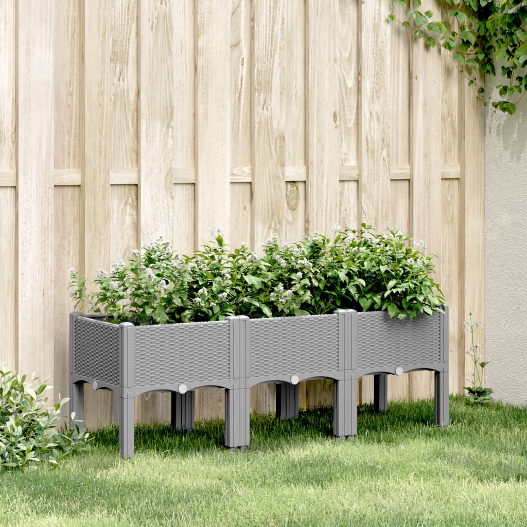 Plantekasse med ben lysegrå 120x40x42 cm PP