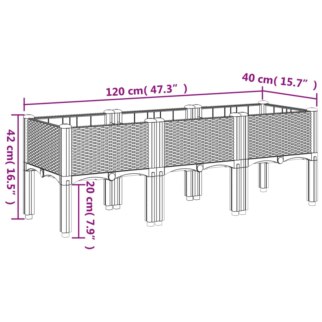 Utendørs Blomsterkasse Plantekasse Polypropen (PP) med ben Hvit 120x40x42 cm PP