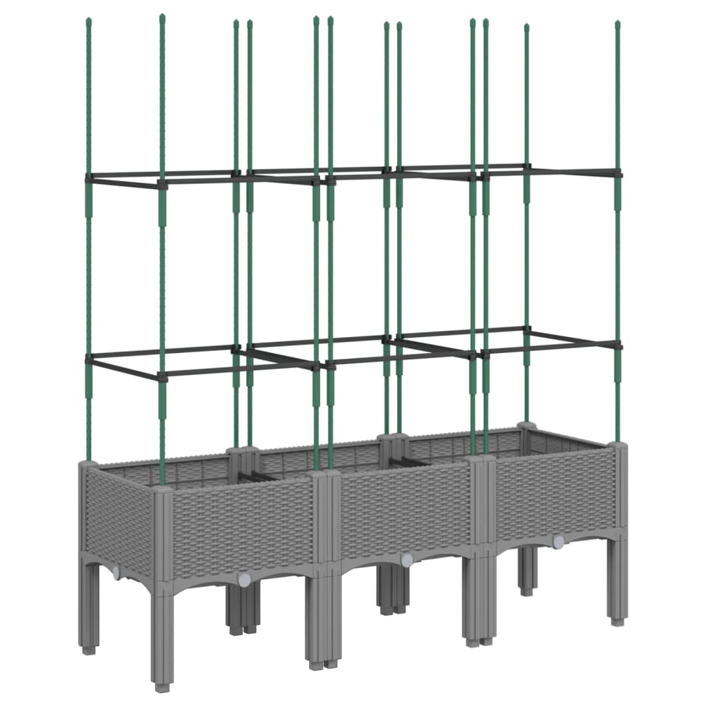 Utendørs Blomsterkasse Plantekasse Polypropen (PP) med espalier lysegrå 120x40x142,5 cm PP