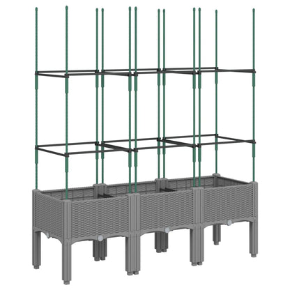 Utendørs Blomsterkasse Plantekasse Polypropen (PP) med espalier lysegrå 120x40x142,5 cm PP