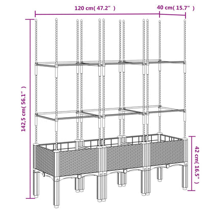 Utendørs Blomsterkasse Plantekasse Polypropen (PP) med espalier lysegrå 120x40x142,5 cm PP