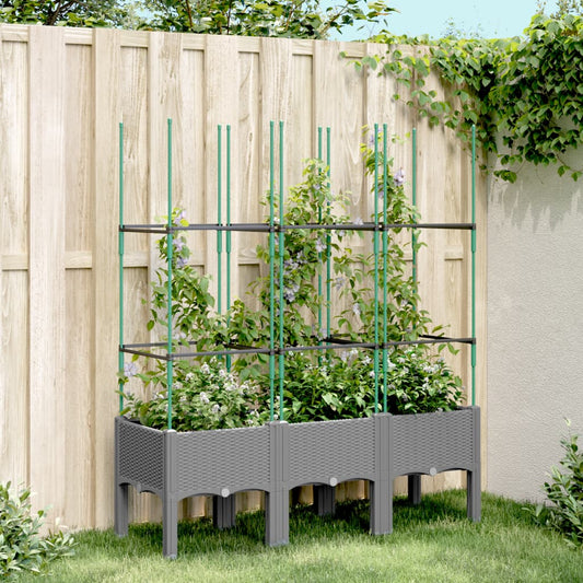 Utendørs Blomsterkasse Plantekasse Polypropen (PP) med espalier lysegrå 120x40x142,5 cm PP